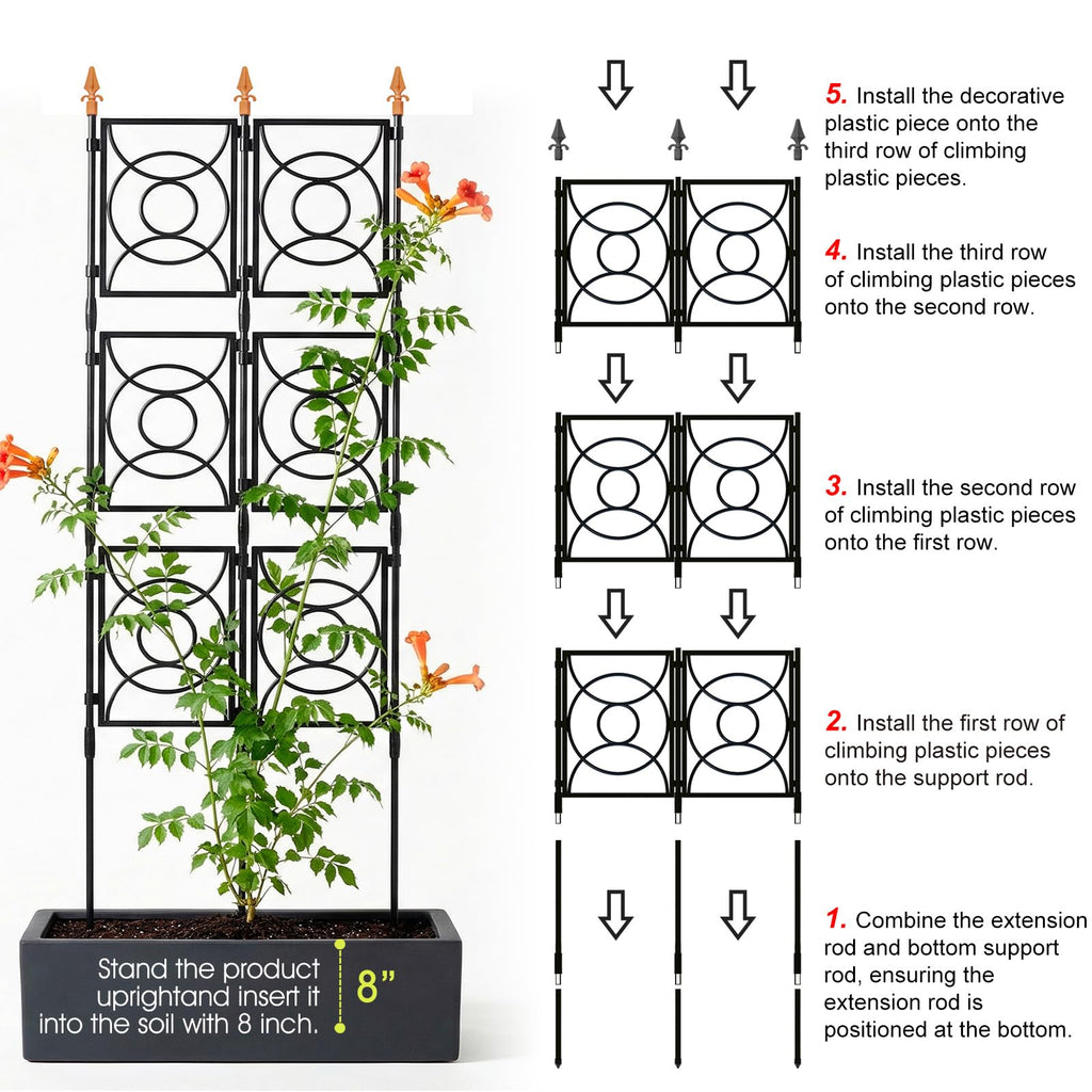 Trellis for Climbing Plants Outdoor, 24 Rifny Tall Garden Trellis Flower Rose Cucumber Trellis for Vines Pea Support, Wall Large Plant Trellis Fence with Plastic Screen Frame, 2 x 6.2 FT