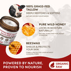 RICHGRAND Beef Tallow for Skin - Whipped Tallow and Honey Balm - Grass Fed Beef Tallow for Face, Daily Moisturizer & Body Butter - Natural Non Comedogenic Skincare (4.3 oz)