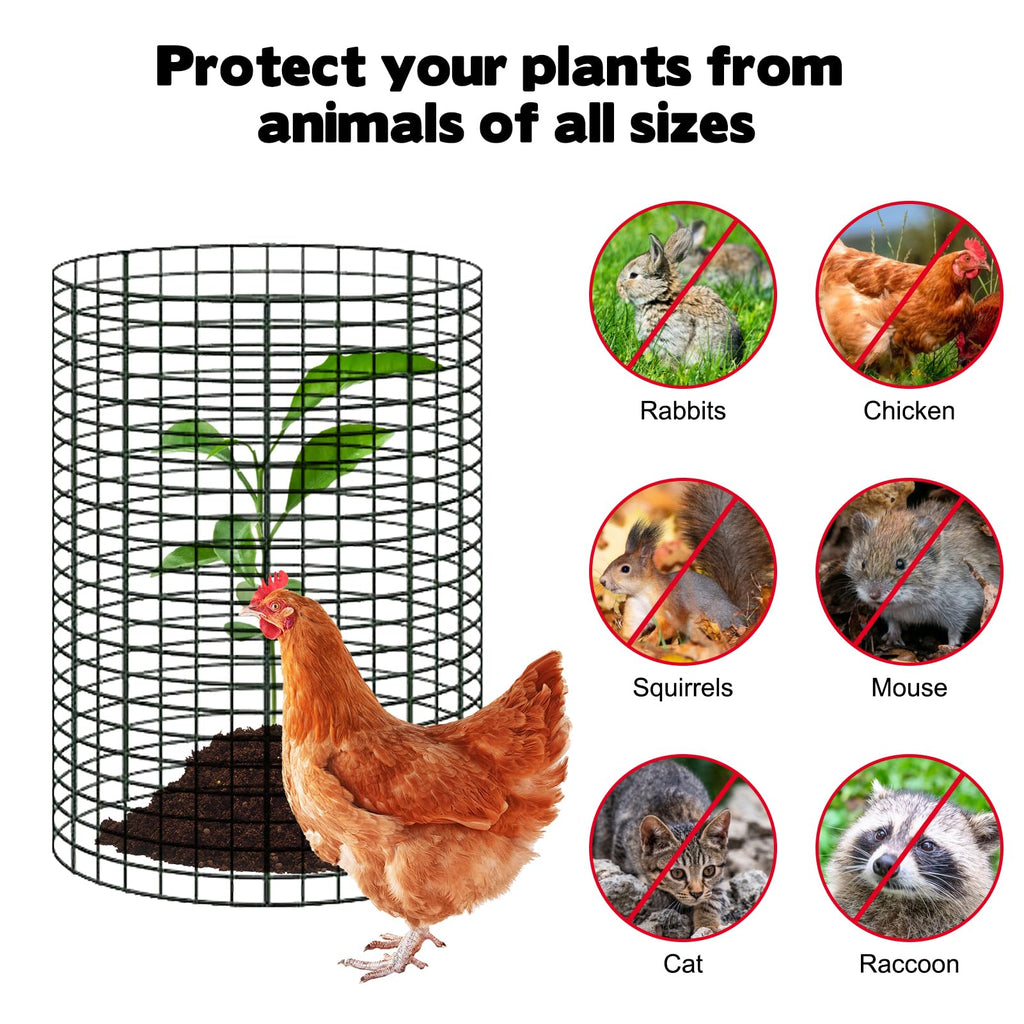 YEXEXINM 20 Pack 12" H X 4" D Wire Small Plant Protector from Animals, 20 Pcs Small Metal Plant Cage Chicken Wire Cloche with Ground Stakes and Nylon Tie to Keep Animals Out Garden Protection