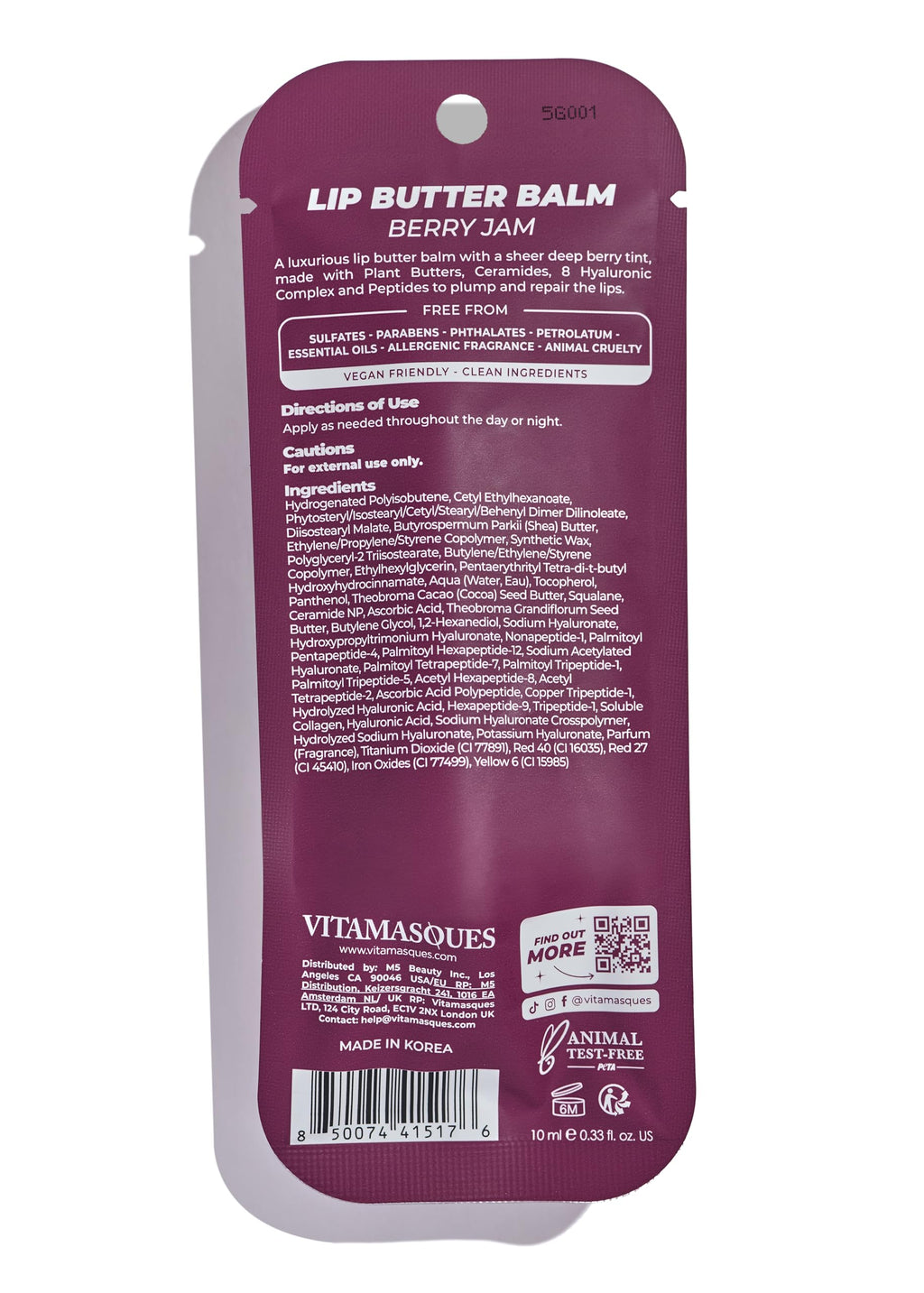 Vitamasques Lip Butter Balm - Berry Jam Pack of 3, Korean Lip Balm - Peptide Lip Treatment - Lips Balm Hydrating - Light Tinted Lips balm - Made in Korea - 0.33 fl.oz