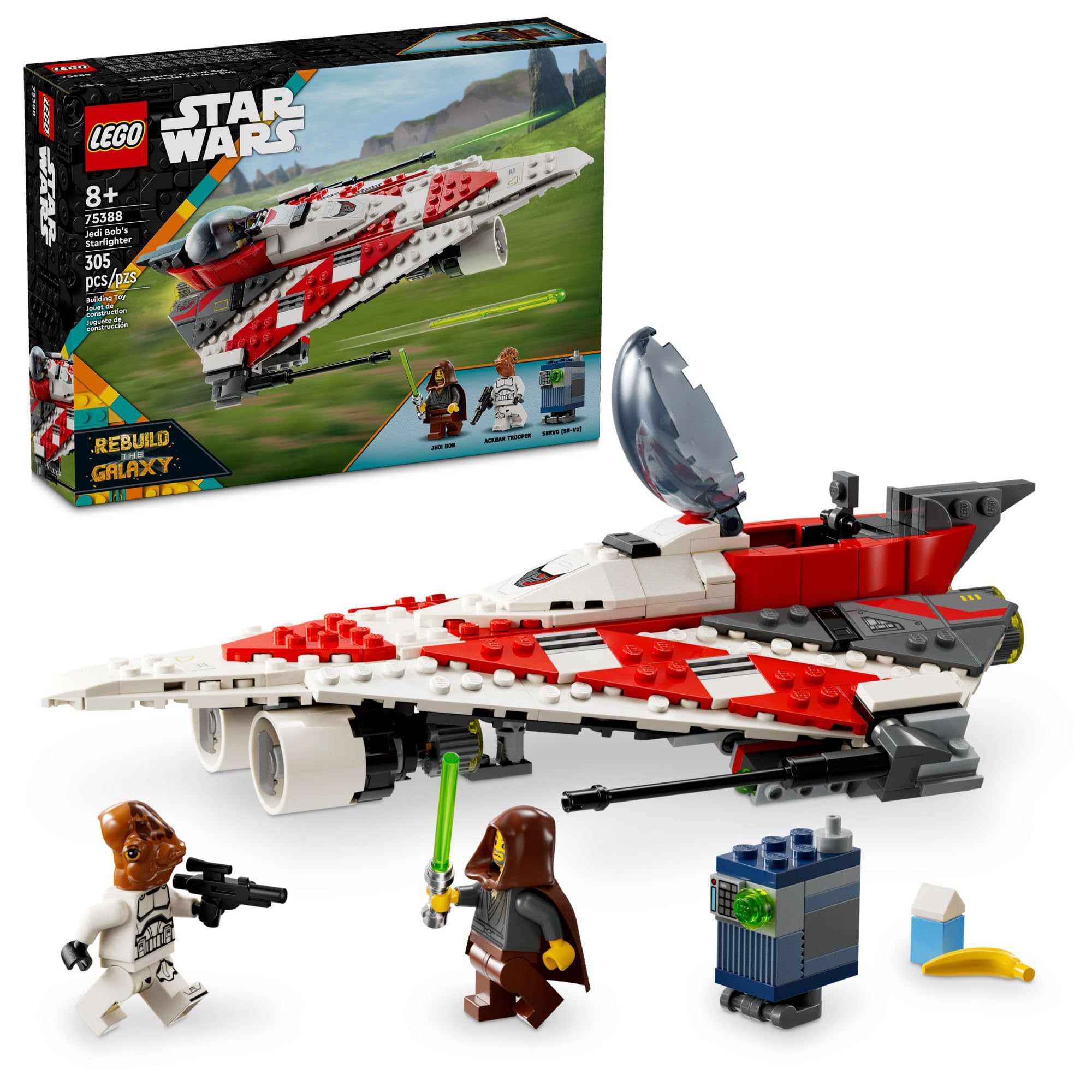 LEGO Star Wars Jedi Bob’s Starfighter Buildable Toy Vehicle, Brick Built Star Wars Starship with Jedi Bob Minifigure, Birthday Gift Idea for Boys, Girls or Any Fan Ages 8 and Up, 75388