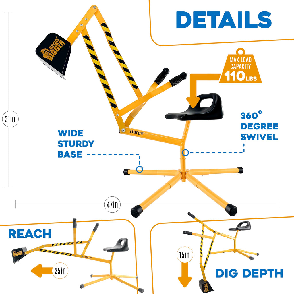stargo - Steel Kids Excavator Ride on Toy Sand Digger for Kids rotates 360
