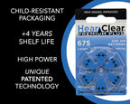 Hear Clear Size 675 PR44 Hearing Aid Batteries Blue Tab (60 Batteries) + Battery Holder Keychain