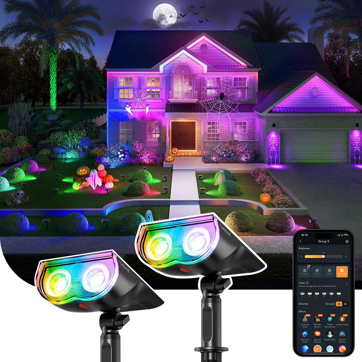 Linkind Smart Solar Spot Lights Outdoor SL5C, IP67 Halloween Lights Outdoor