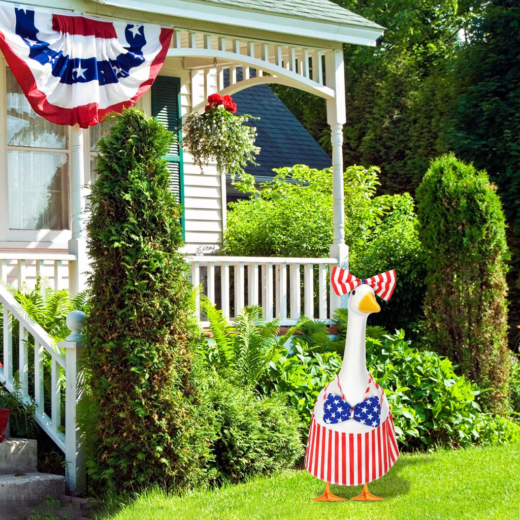 Silicherry 4th of July Goose Outfit Set Patriotic Lawn Porch Goose Clothes American Flag Goose Costume Independence Day Goose Outfit for 23'' Plastic Goose Outdoor Patio Yard Lawn Art(Bikini)