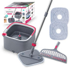 True & Tidy True Clean Spin Mop & Bucket System – Dual Compartment Design for Clean & Dirty Water, 360° Swivel Mop Head, Built-in Scrubbing Brush, Stainless Steel Handle & 2 Reusable Microfiber Pads