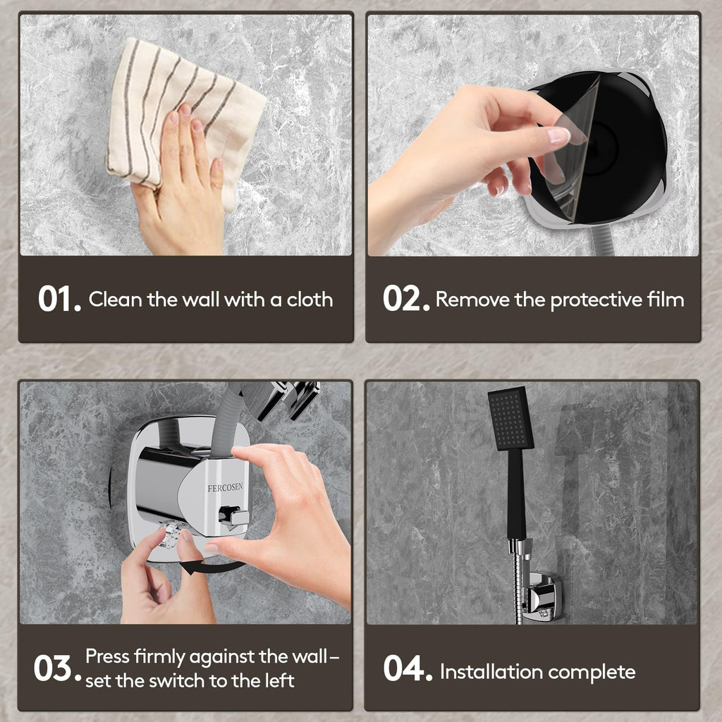 FERCOSEN 360° Swivel Shower Head Holder with Suction Cup | 10kg Load Capacity, Tool-Free Installation in Seconds | Removable and Rust-Resistant Shower Bracket with Storage Hook (White)