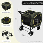 Saudism Pet Stroller for Dogs Cats up to 50 lbs, Foldable Dog Stroller with 360° Swivel Wheels, Detachable Carrier, Adjustable Handle, Travel Dog Stroller for Small Medium Large Pets, Green