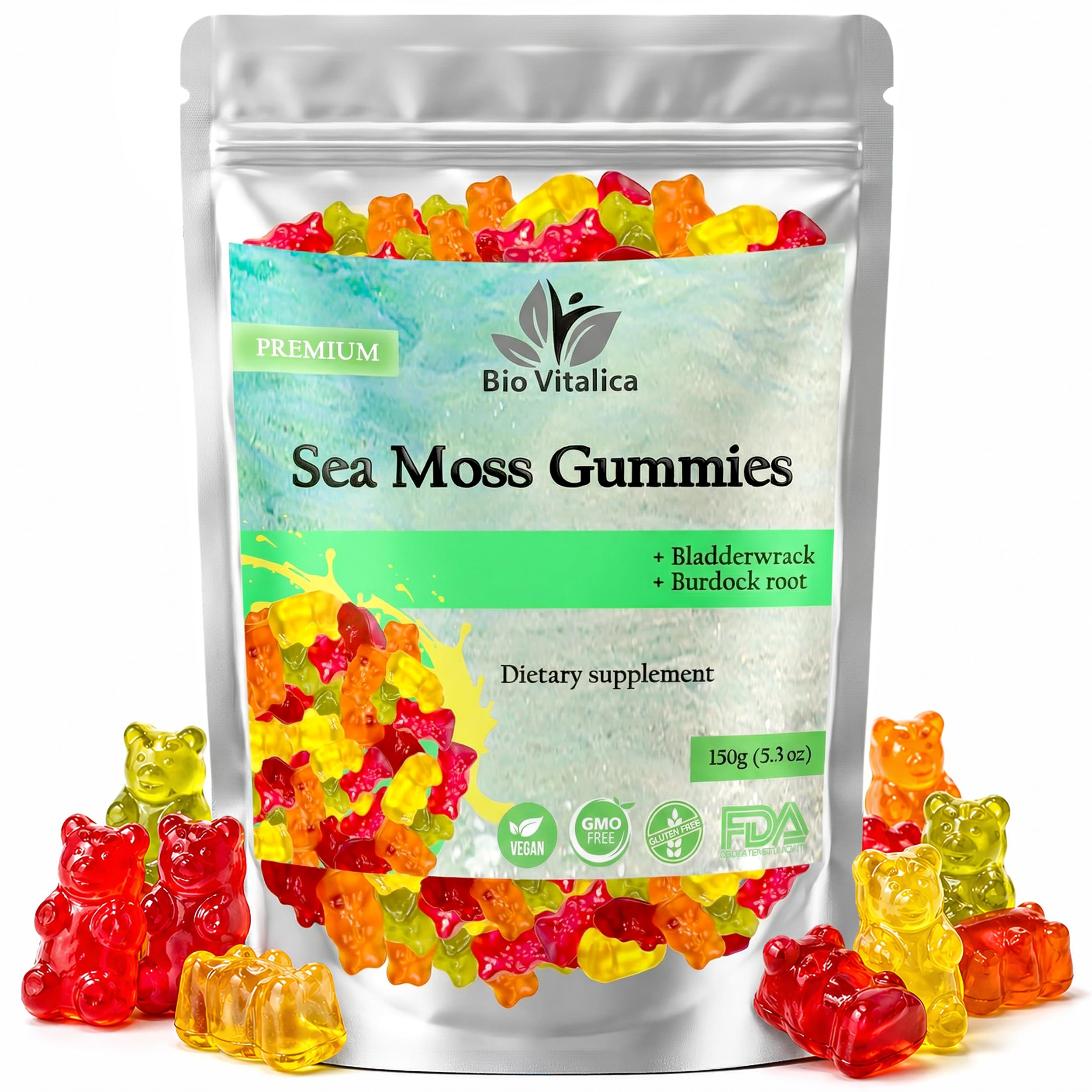 Sea Moss Gummies - Irish sea Moss raw Organic, Bladderwrack, Burdock Root. Contains Sea Moss Gel and Powder. Superfoods for Vegan, Keto and Dr Sebi Diet. Immune Boosting (1, Original)