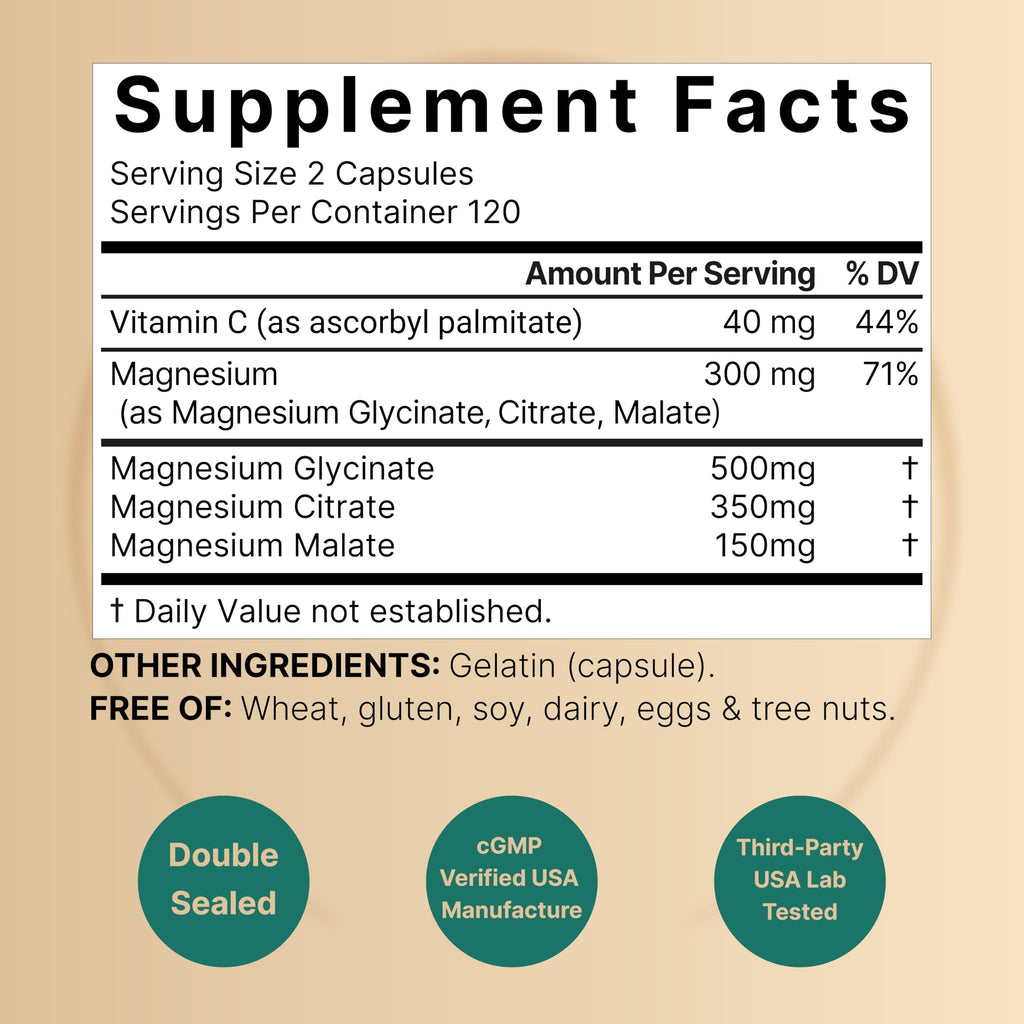 Magnesium Complex 1,000mg, 240 Capsules | Triple Magnesium Complex with Glycinate, Citrate, & Malate | Chelated & Purified for Better Absorption | Filler Free, Non-GMO