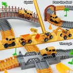 TGJH Construction Race Car Track Set for Kids - Flexible Engineering Toys with 2 Electric Cars, Birthday Gift for 3 4 5 6 7 Year Old Boys, DIY Road Games Playset with 220+ PCS