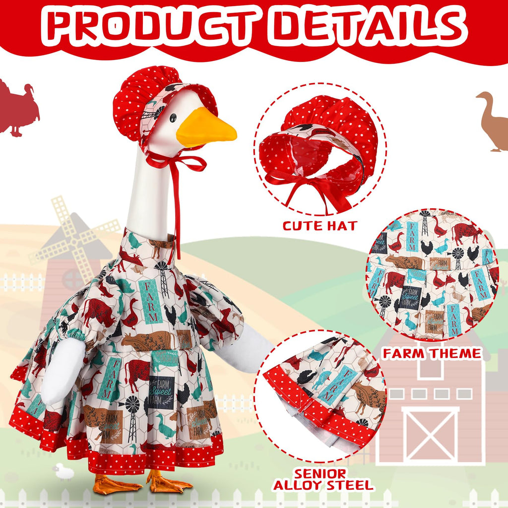 Abbylike Farmhouse Porch Goose Outfit 23 Inch Country style Porch Geese Clothes Costume with Hat for Cement or Plastic Duck Lawn Yard Patio Outdoor Summer Decoration
