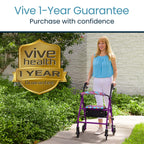 Vive Mobility Steel Rollator Walker with Seat - Foldable, Narrow, Rolling Senior Walker for Small Spaces - 4 Wheel Lightweight Adult Easy Drive with Underseat Storage, Adjustable Height (Black)