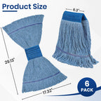 Commercial Mop Head Refills 6 Pack, Heavy Duty Cotton Loop End Mop Heads for Industrial Floor Cleaning, Super Absorbent String Mop Replacements for Restaurant, Garage, Warehouse (16oz)