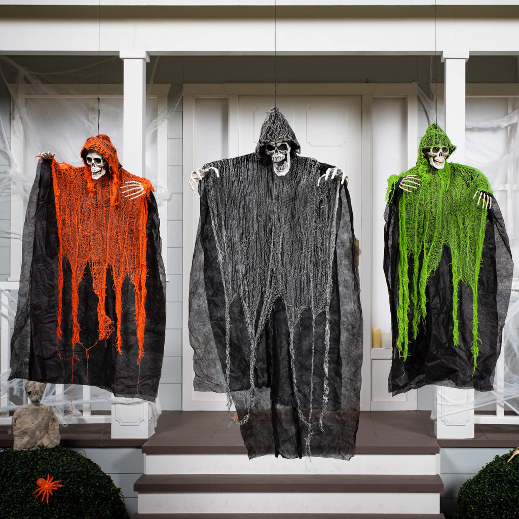 JOYIN Halloween Hanging Grim Reapers (3 Pcs), One 47” and Two 35” Grim Reapers, Halloween Skeleton Flying Ghost for Haunted House Prop Décor, Outdoor Indoor Décor