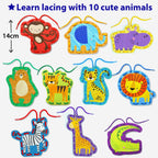 KRAFUN Safari Animal Preschool Arts & Crafts Lacing Kit, 10 Easy Lacing Cards for Toddlers Fine Motor Skills