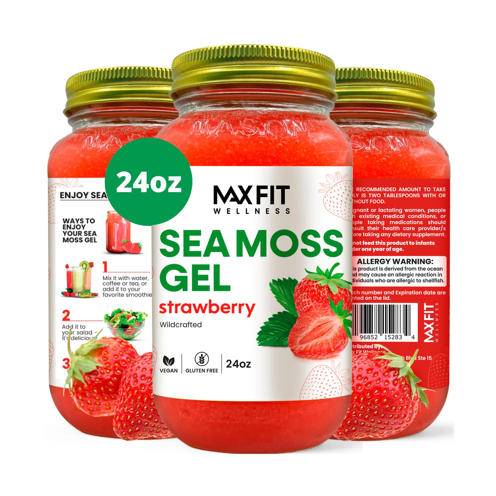 Sea Moss Gel Raw (12 Flavors) 24oz Wildсrafted Gold Sea Moss Gel from Saint Lucia | 92 Vitamins and Minerals | Pure Raw+Non-GMO | Vegan Superfood