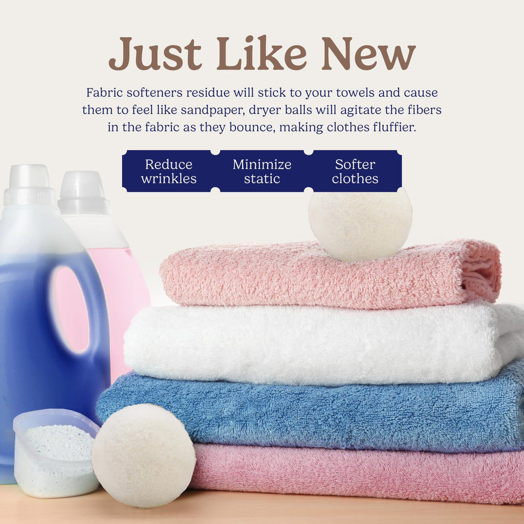 Handy Laundry Wool Dryer Balls - Natural Fabric Softener, Reusable, Reduces Clothing Wrinkles and Saves Drying Time, Better Alternative to Plastic Balls and Liquid Softener (Pack of 4)