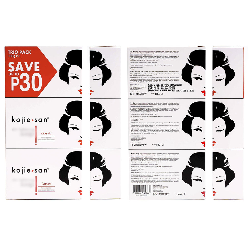 Kojie San Skin Soap - Original Kojic Acid Soap that Reduces Dark Spots, Hyperpigmentation, & Scars with Coconut & Tea Tree Oil – 65g x 6 Bars
