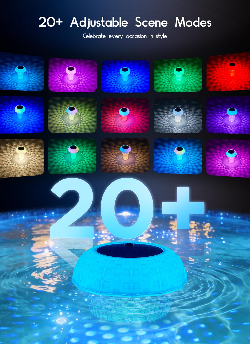 Brightown Floating Pool Lights Solar Powered 2 Pack, RGBWW Solar Pool Lights Chlorine Tablet Floater with 20+ Light Effects, Remote Control, IP68 Waterproof Pools Light for Pools, Hot Tubs, Party