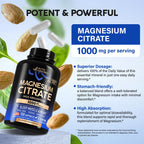 Magnesium Citrate Capsules 1000mg | High Absorption Supplement - Sleep, Muscle & Heart Support - Vegan | Non-GMO - Made in USA - As Powder | Pills | Tablets - 120 Capsules, 2 Month Supply