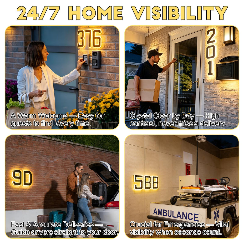2026 New Solar House Numbers for Outside, Light Up Address Numbers for House, No Drill Adhesive or Screw Mount, IP65 Waterproof LED Illuminated Modern Address Sign, Dusk to Dawn (0, 9 inch)