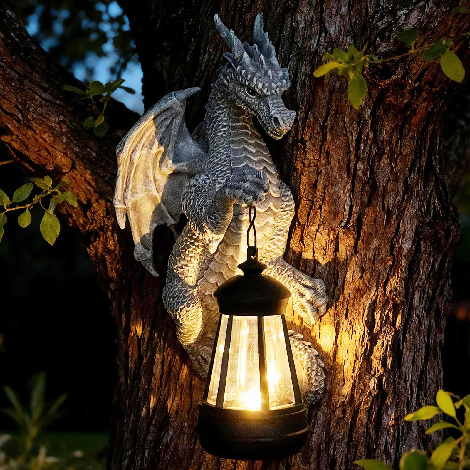 Garden Statues Tree Hugger Dragon - Dragon Statue Solar Light Outdoor Decor