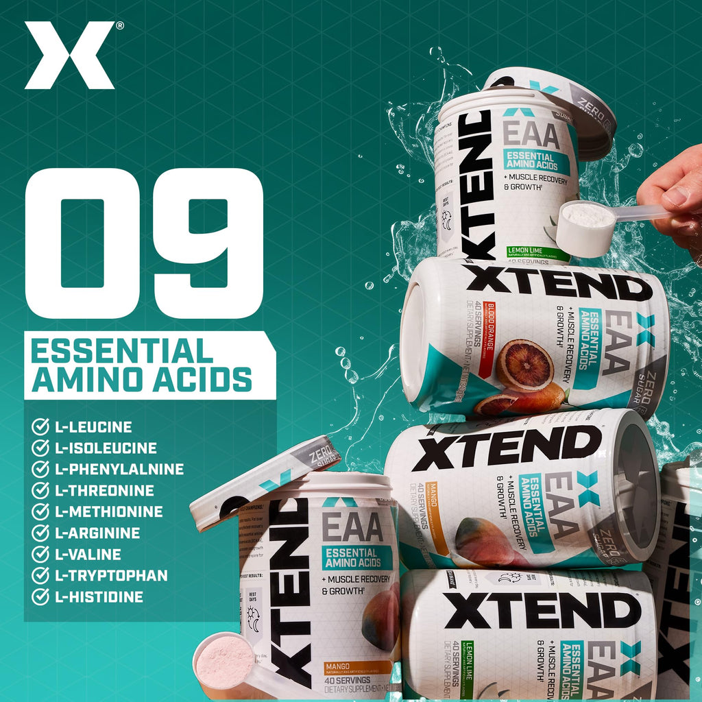 Xtend Scivation EAA + BCAA Powder | Muscle Recovery & Lean Muscle Growth | 9 Essential Amino Acids for Intra Workout or Post Workout Recovery | 10g EAAs Per 2 Servings | Mango 40 Servings