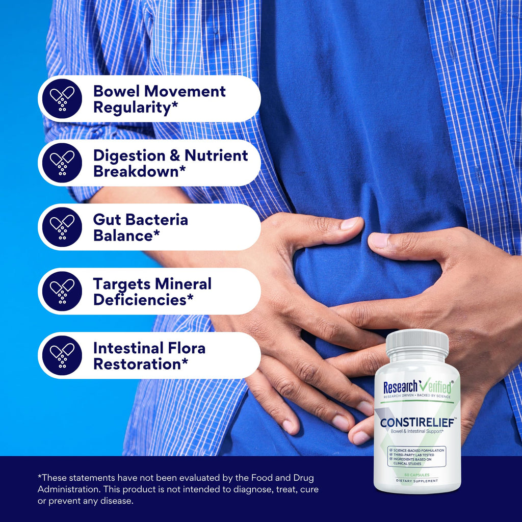 Research Verified ConstiRelief - The best Supplement for Constipation Relief on the market - with L. Acidophilus for long term health and prevention. 100% back guarantee! (Pack of 3)