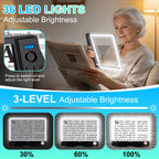 6X 30X Rechargeable Magnifying Glass with Light, Handheld Magnifying Glass for Reading, Large Full Page Magnifier with Light, Lightweight Book Magnifier for Reading Small Prints Seniors Low Vision