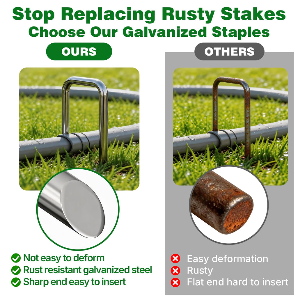 AMAGABELI GARDEN & HOME 100 Pack Galvanized Landscape Staples 12 Inch 11 Gauge Garden Staples Garden Stakes Plant Cover Stakes U-Shaped Landscape Stakes Landscape Pins for Weed Barrier Fabric