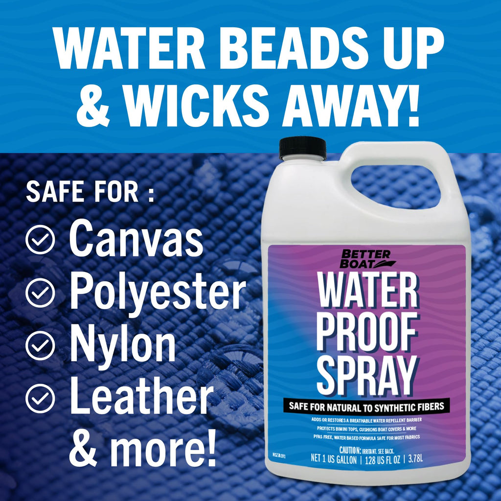 Better Boat Waterproofing Spray for Fabric 1 Gallon, Heavy Duty Water Proof Spray for Outdoor Canvas, Jackets, Tents, Clothing and Boots, Water Repellent Protector