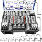 maierke 222PCS 304 Stainless Steel Hose Clamps Assortment Kit,Metal Adjustable 1/4"-2-3/4"(6-70mm) Worm Gear Hose Clamp Small Hose Clamps for Automotive,Radiator Pipe,Plumbing,Fuel Line