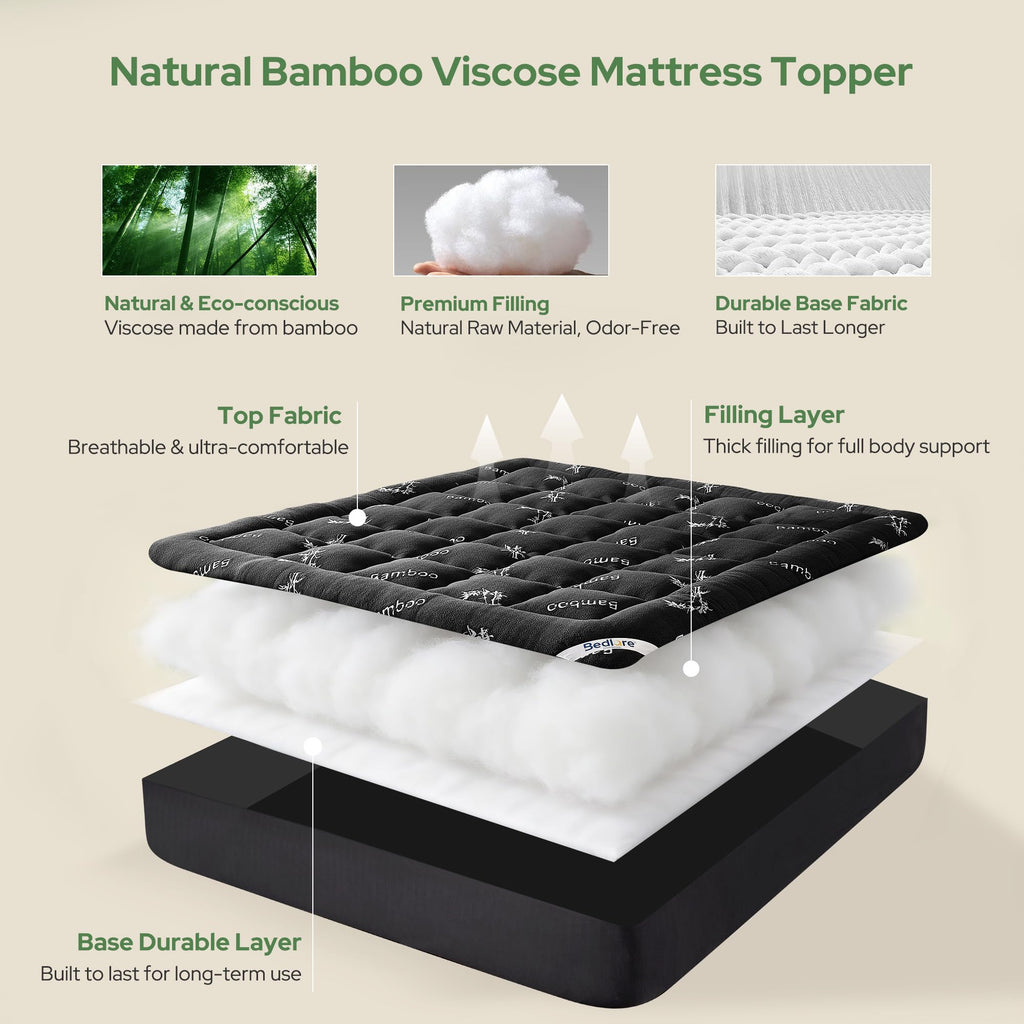 BEDLORE King Mattress Topper, Thick Soft Pillow Top Bed Topper