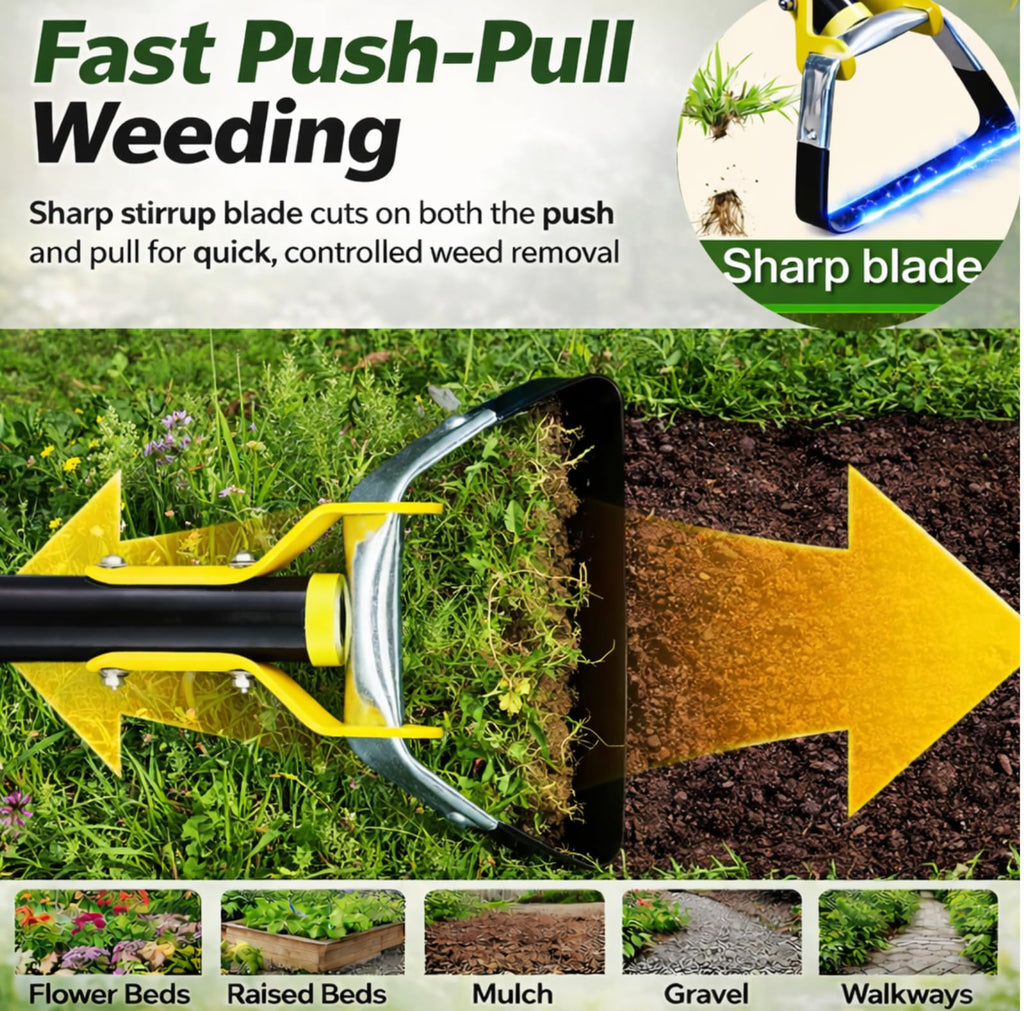 Bird Twig Garden Hoe for Weeding - Sharp Push Pull Blade,Stainless Steel Stirrup Weeder Hoe, 30-54 Inch Adjustable, Stand Up Loop Weed Hoe Tool for Women Seniors