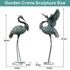 Large Garden Statues Set of 2, Metal Crane Sculptures, Bronze Heron Outdoor