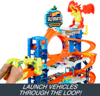 Hot Wheels City Ultimate Garage Track Set with 2 Die-Cast Toy Cars & Car-Eating Dragon, Stores 50+ Vehicles, 4 Levels