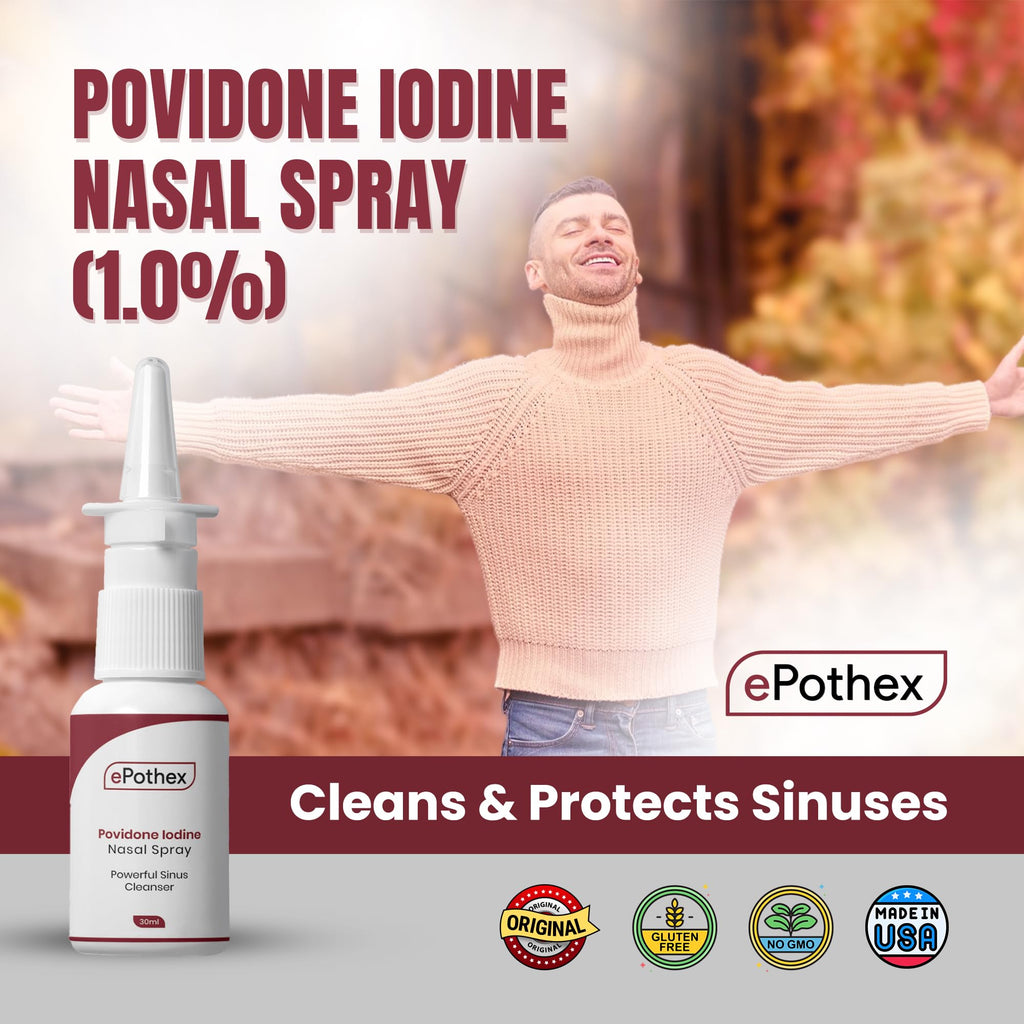 EPOTHEX 1% Povidone Iodine Nasal Spray - Powerful Nasal Cleanser & Sinus Protection - Reduce Exposure to Airborne Contaminants - Travel Friendly - 30ml