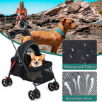 sxvbdway 4 Wheels Pet Stroller for Medium Small Dog up to 50lbs, Dog Cat Stroller, Outdoor Travel Pet Folding Strollers with Cup Holder, Detachable Carrier, Breathable Visible Mesh (Black Upgraded)