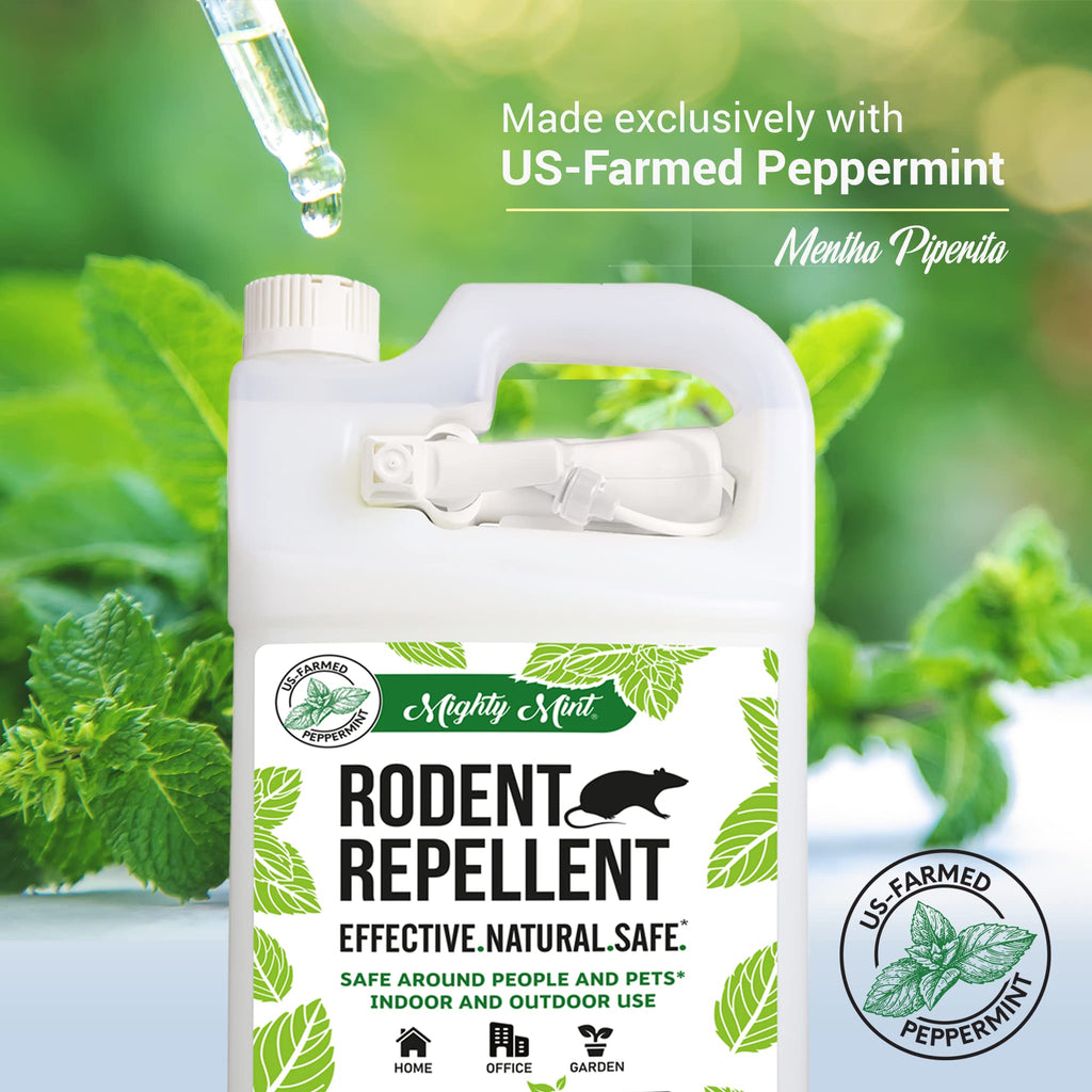 Mighty Mint Peppermint Oil Rodent Repellent Spray with Microfiber Cloth – Natural Indoor & Outdoor Control for Mice and Rats – Plant-Based, Extra-Strong Formula - 1 Gallon (128 oz)