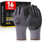 FURWEY Safety Work Gloves,16 Pairs Nitrile Micro Foam Coated,Seamless Knit,Size L