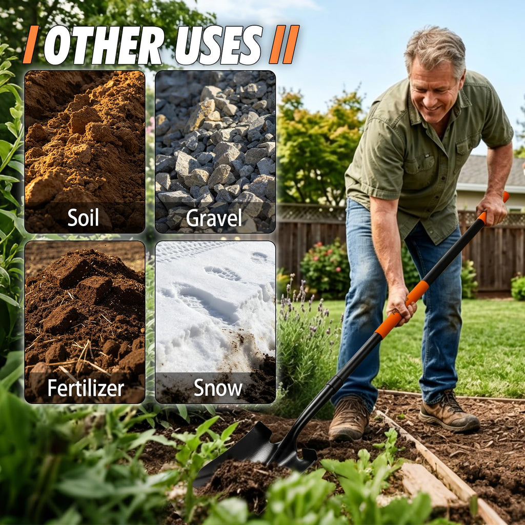 AgroPro Square Shovel for Digging, Heavy Duty Metal Shovel with Long Fiberglass Handle, 58-Inch Flat Garden Shovel for Transfer Soil, Sand, Gravel, Landscaping