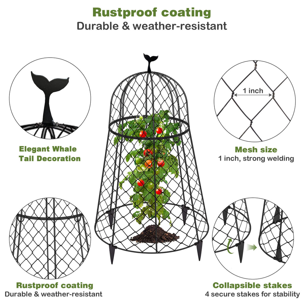 TAOMENNI 6 Packs Garden Cloches for Plants, Plant Protectors from Animals, Chicken Wire Cloche, Plant Cloche and Cage, Protection for Your Plants and Seedlings, 13" D x 20" H - Black