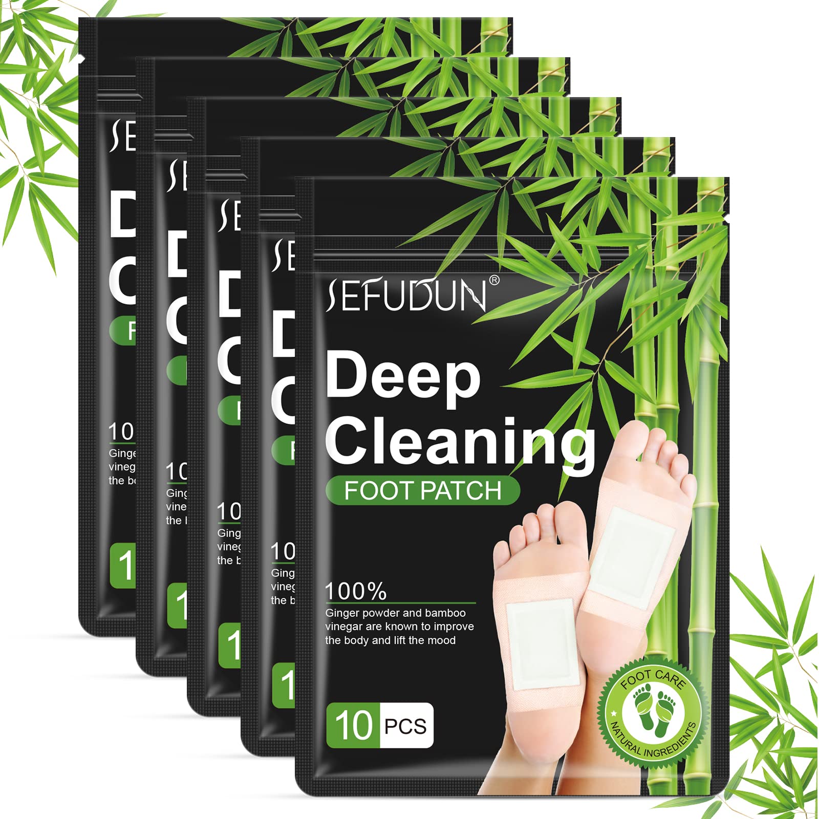 Tudiqe 50PCS Foot Pads, Pure Natural Bamboo Vinegar Ginger Powder Foot Pad for Foot Care, Ginger Foot Pads for Better Sleep, Deep Cleansing Foot Patches