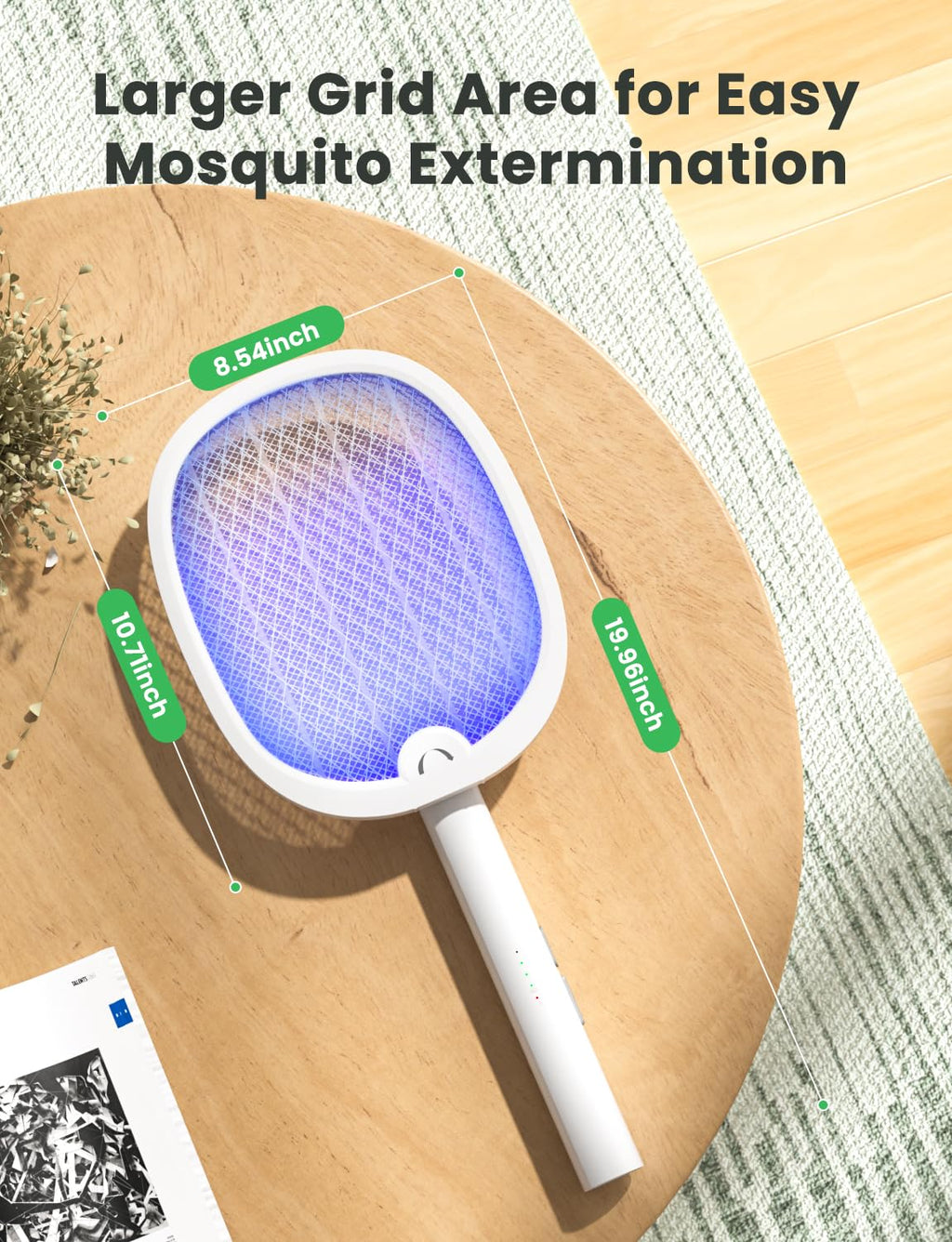 YISSVIC Electric Fly Swatter Foldable Bug Zapper Racket 2 in 1 Mosquito Killer with Purple Attractant Light Rechargeable 1800mAh for Indoor Home Backyard Patio Camping (1, White)