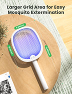 YISSVIC Electric Fly Swatter Foldable Bug Zapper Racket 2 in 1 Mosquito Killer with Purple Attractant Light Rechargeable 1800mAh for Indoor Home Backyard Patio Camping (1, White)