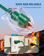 DEWENWILS 40FT (22’+6’*3), 1 to 3 Splitter Outlets, 3 Prong Outlets, Green