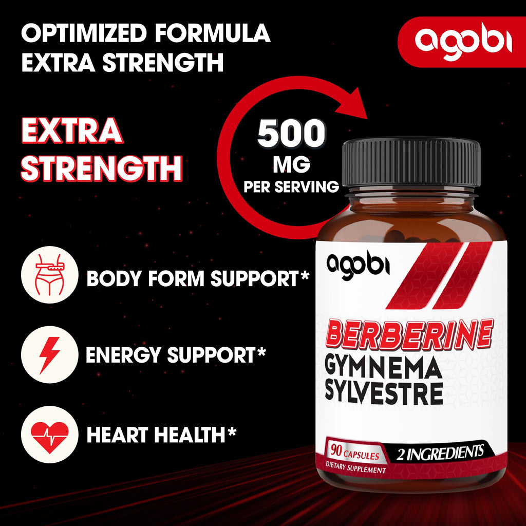 agobi Berberine Supplements 500mg with Gymnema Sylvestre - Super Concentrated Formula for Immune System, Circulation Health, Digestive & Energy Production - 90 Capsules