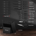 Knife Set, Astercook 21 Pieces Knife Sets for Kitchen with Block, Dishwasher Safe Kitchen Knife Set with Built-in Sharpener, German Stainless Steel Black Knife Block Set, Fathers Day Gift for Men