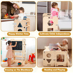 OMEW Toddler Standing Tower Anti-Tip Wooden Kitchen Step Stool，Nature